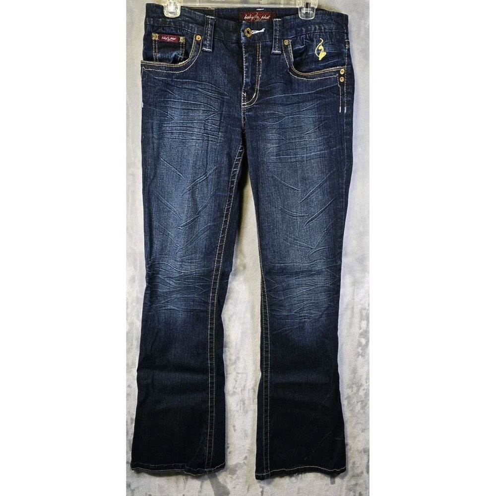 Baby Phat Jeans 9 Dark Wash Gold Cat Embroidered Pocket Bootcut Boho Cowgirl Y2K